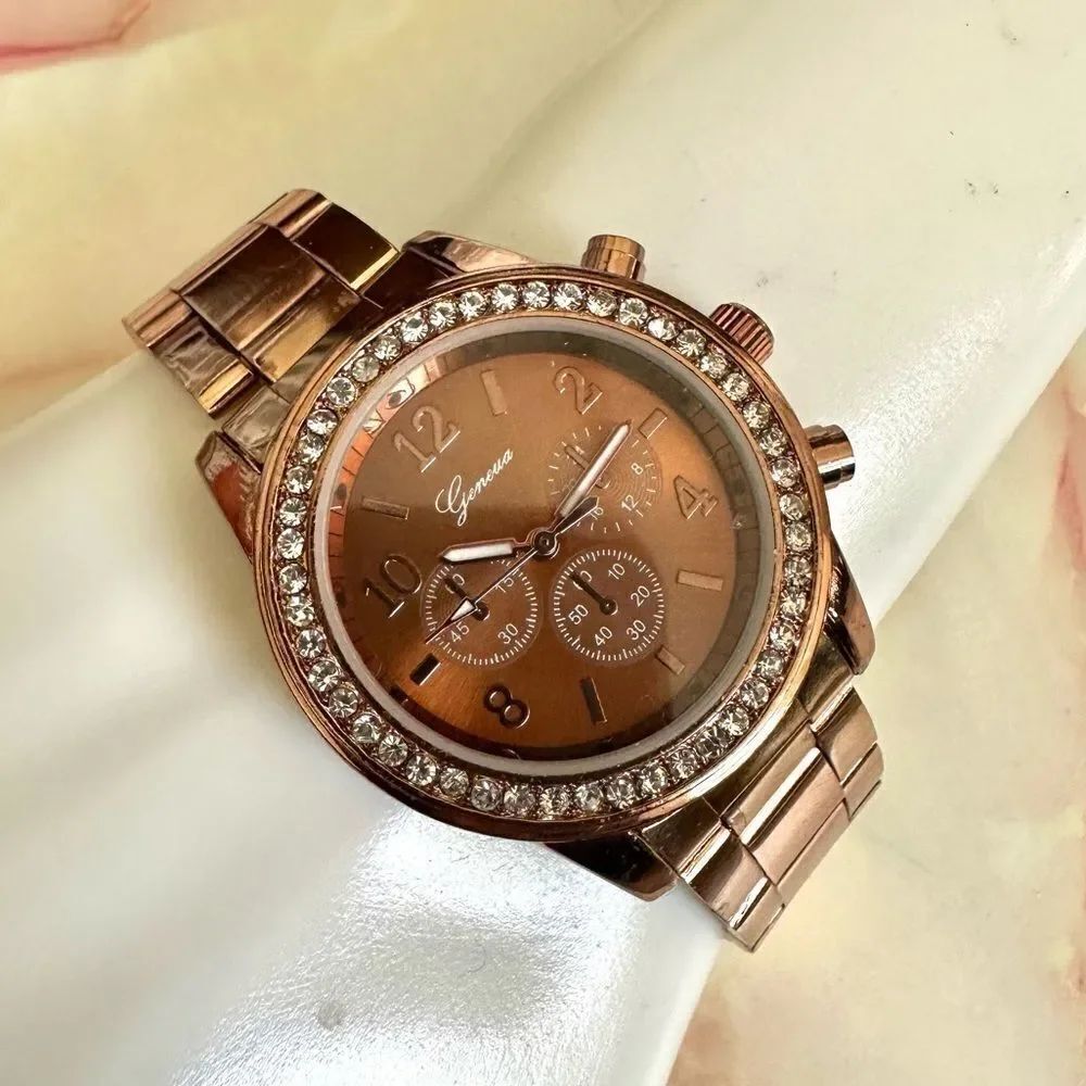 Geneva rose gold tone rhinestone Watch